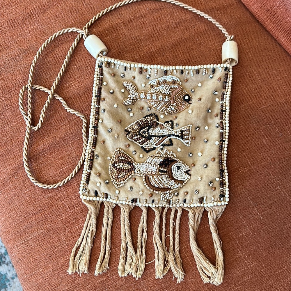Beaded fish crossbody purse